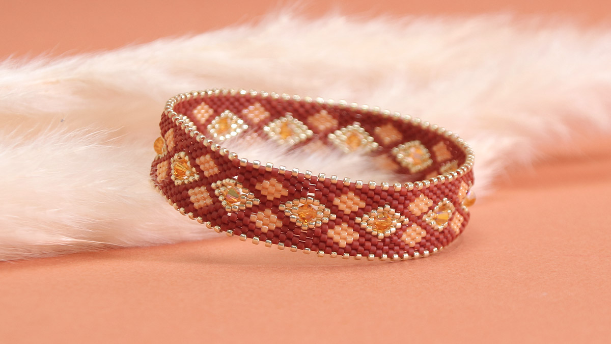 Bracelet Perles Miyuki Ref. 71 - Pierres Rouges Et Vertes, Sans Fermoir, France Minéraux