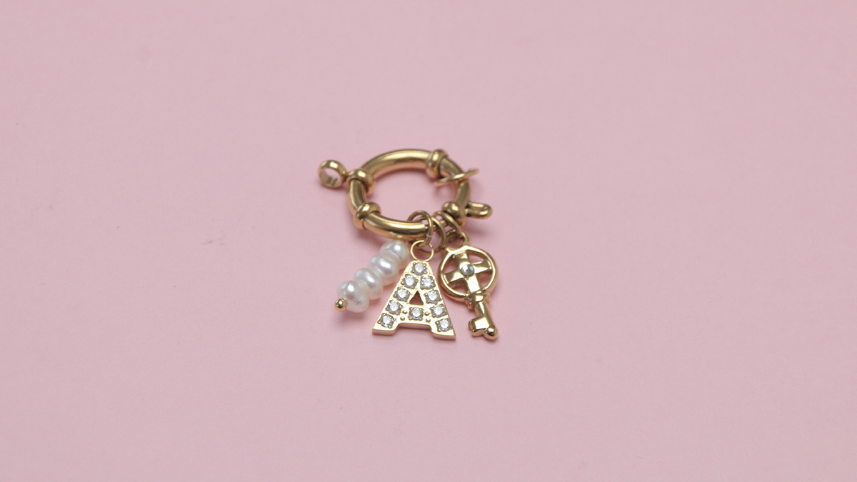 Charm Breloque Clochette Blanc & Rose Sur Mousqueton - Métal Argenté - Compatible Tomas Sabo