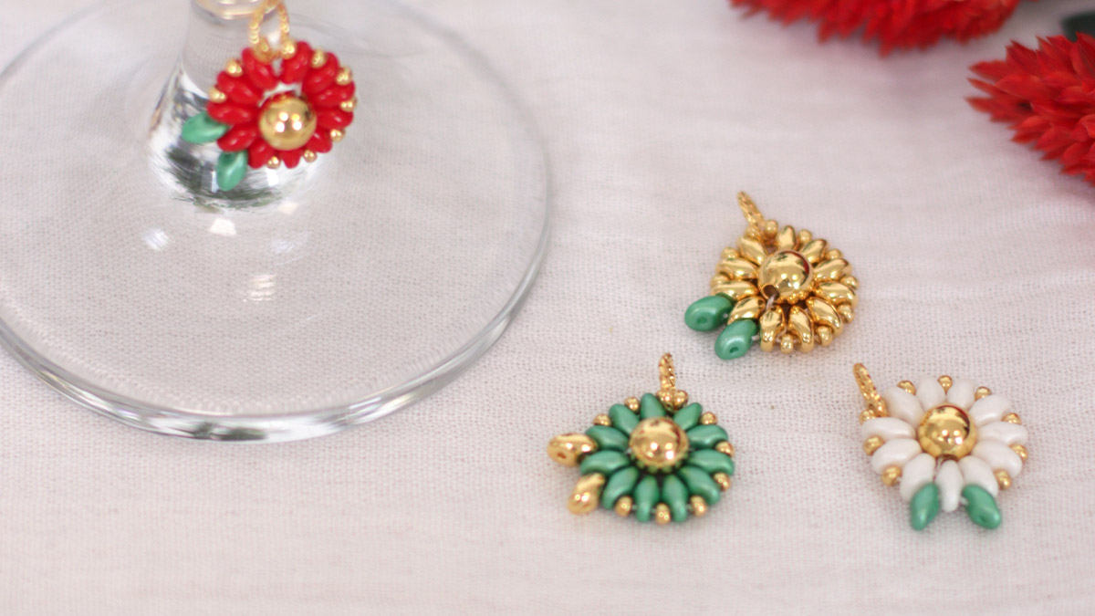 Schéma DIY Marque-Verre en perles SuperDuo Fleur de Noël