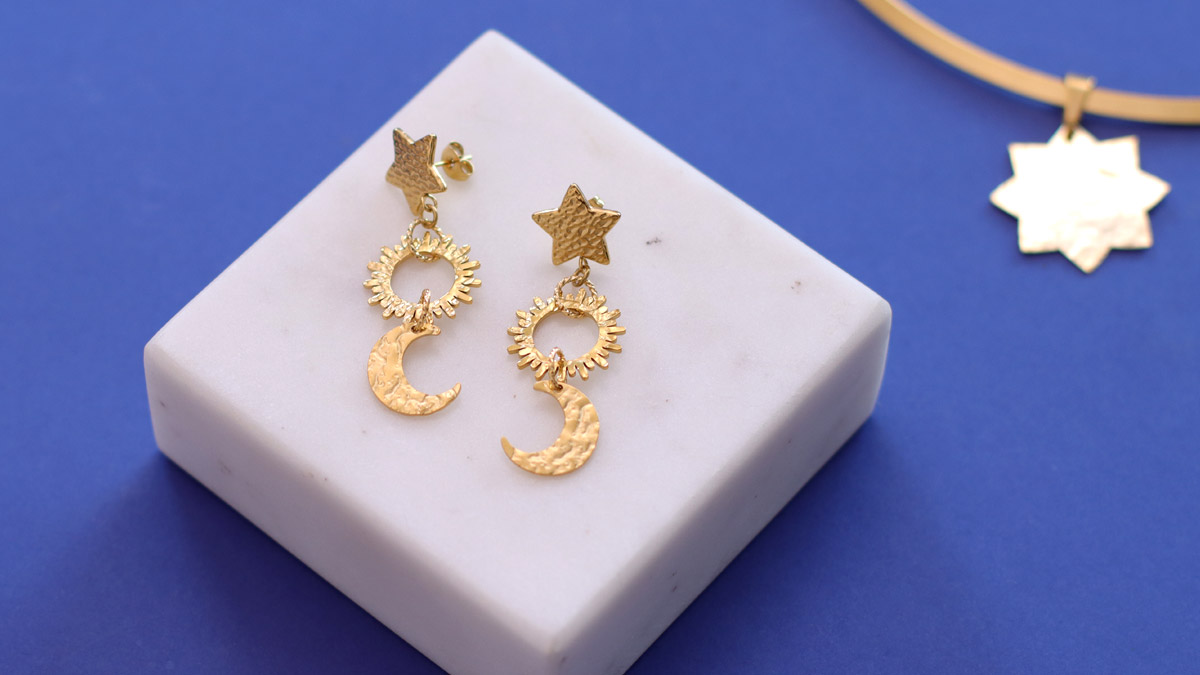 Boucles D'oreilles Pendantes étoiles - Bijou Occasion - Style Fantaisie