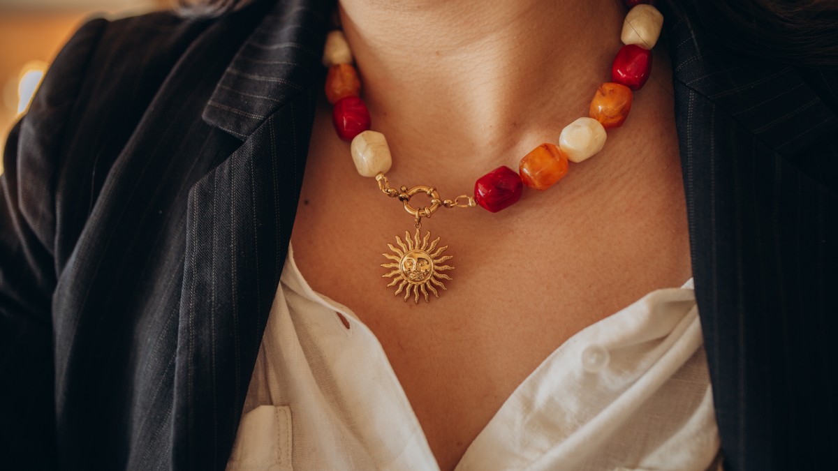 Schéma Collier perles XXL colorées avec pendentif soleil
