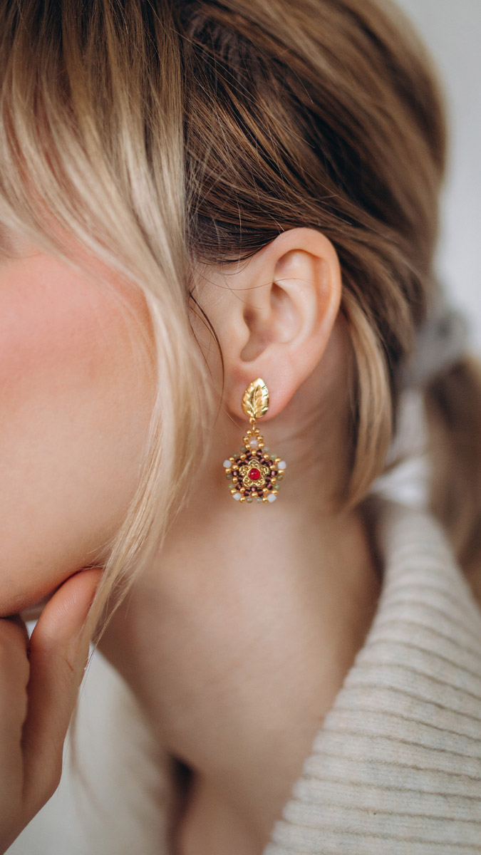 Boucles d'oreilles fleurs en rocailles Miyuki et Tourmaline