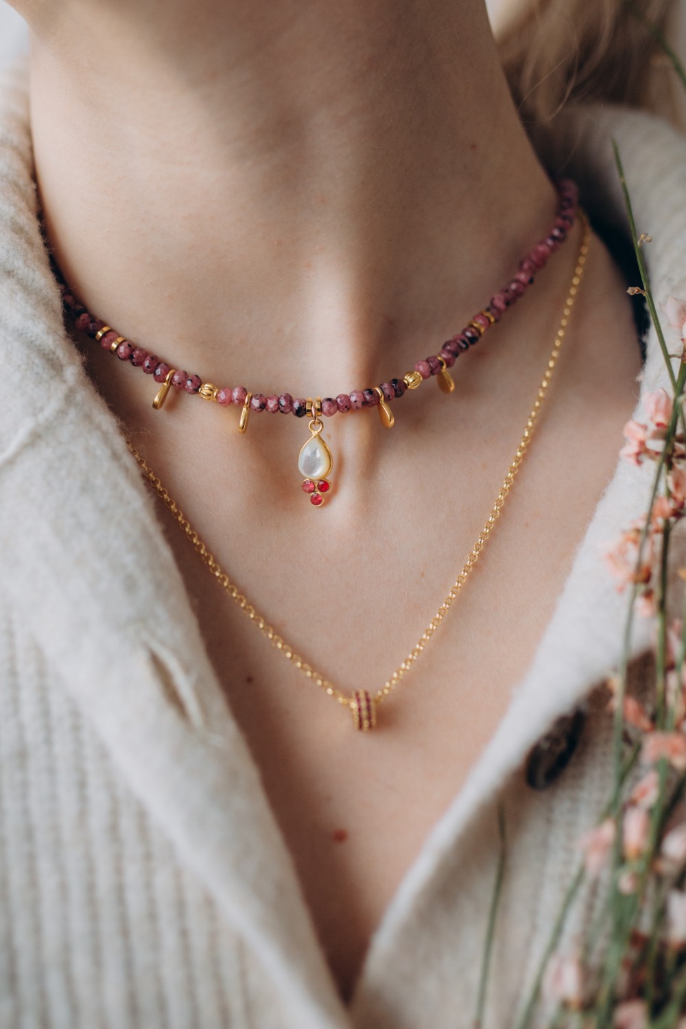 Collier en pierres naturelles double rang