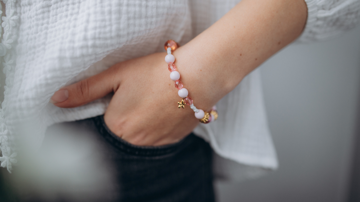 Bracelet Perles Naturelles D'eau Douce - Blanc Rond - Avec Breloque Originale - Japon