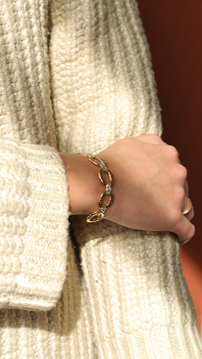 Schéma Bracelet avec Strass en Acier Inoxydable Doré