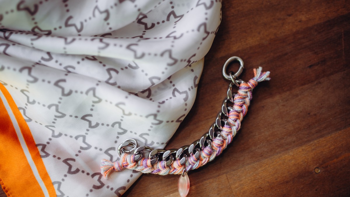 Schéma Bracelet en acier inox et fil coton pastel tressé Schéma Bracelet en acier inox et fil coton pastel tressé