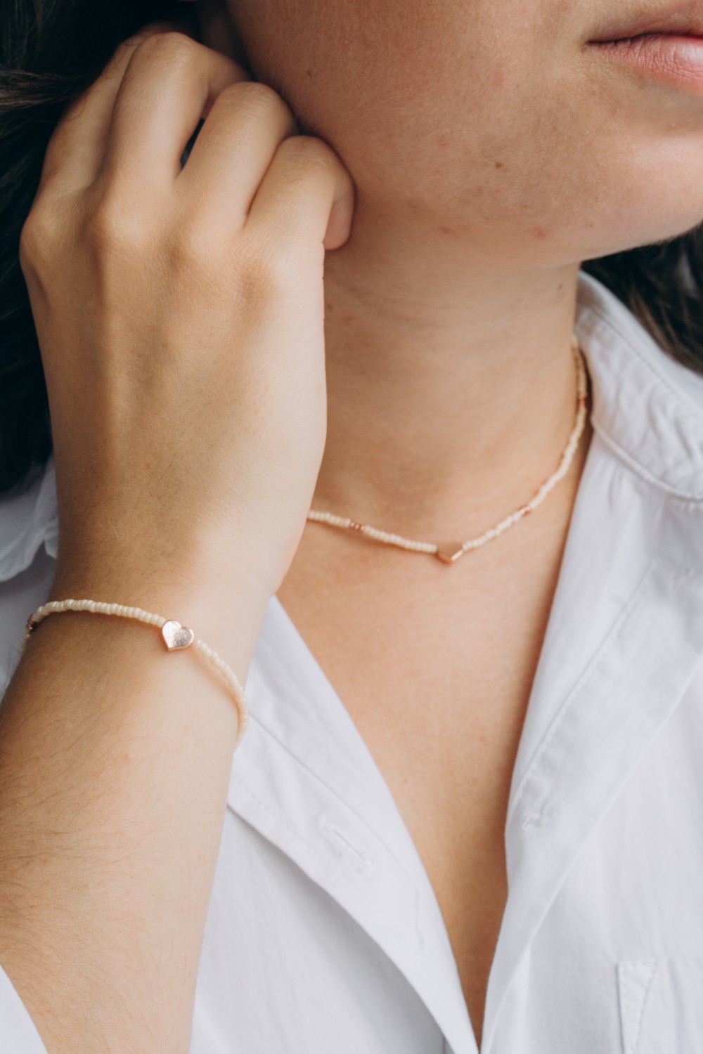 Parure de collier et bracelet rose en perles Miyuki