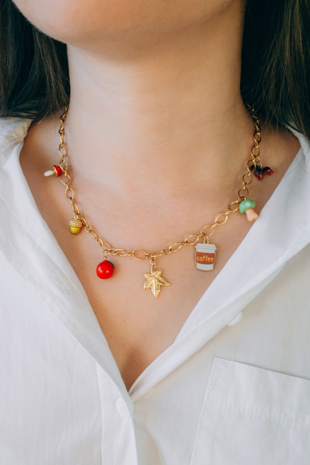 Schéma Mes bijoux DIY - Kit bijoux Collier charms Automne en Acier Inoxydable Doré