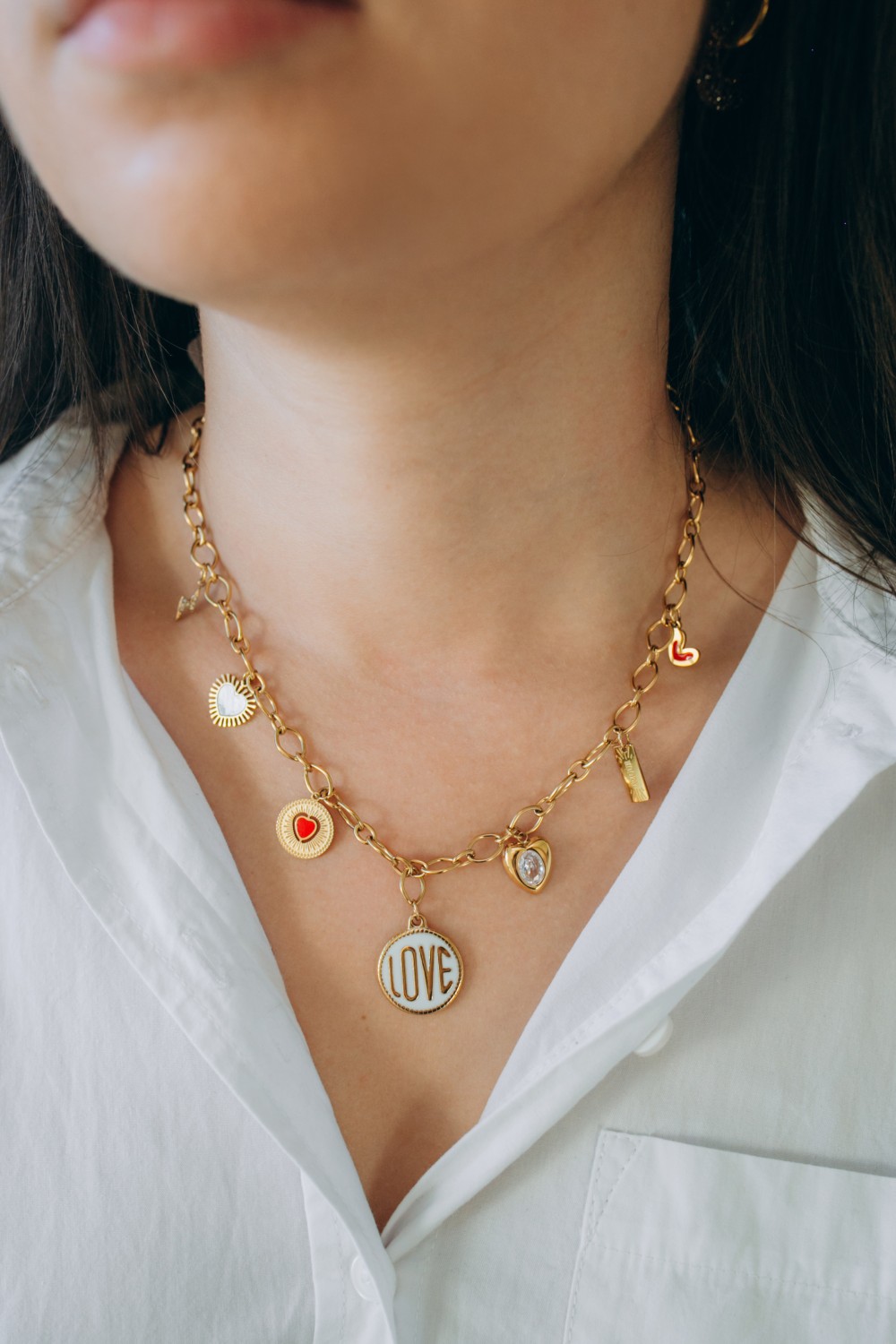 Schéma Mes bijoux DIY - Kit bijoux Collier charms Coeurs en Acier Inoxydable Doré