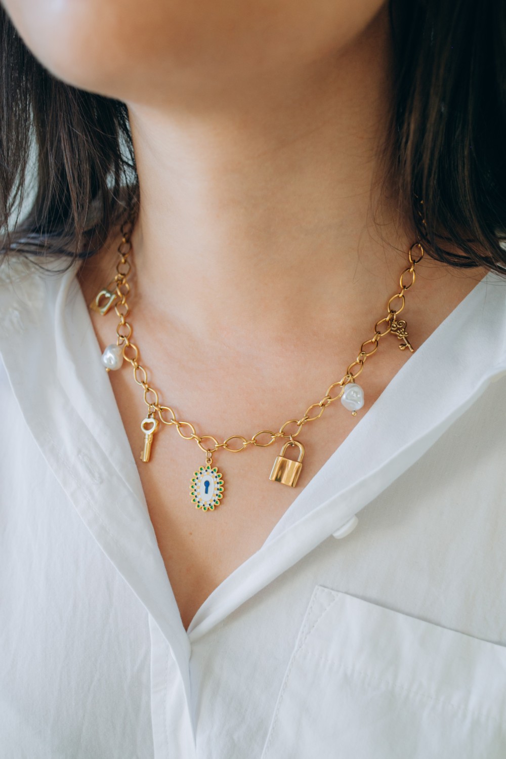 Schéma Mes bijoux DIY - Kit bijoux Collier charms Clés en Acier Inoxydable Doré