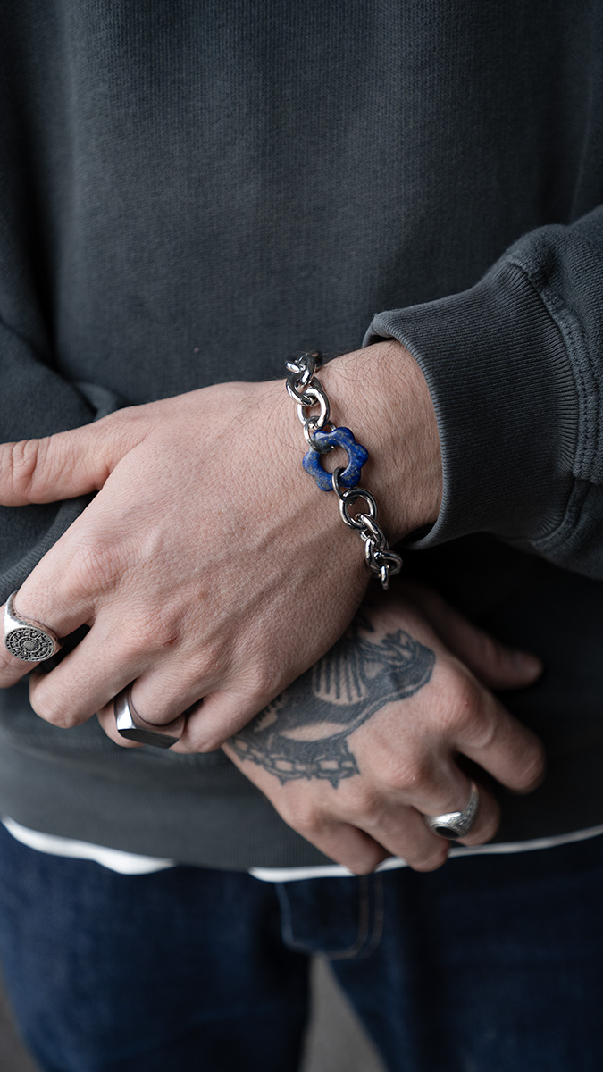 Bracelet et Collier grosse maille avec pierres naturelles