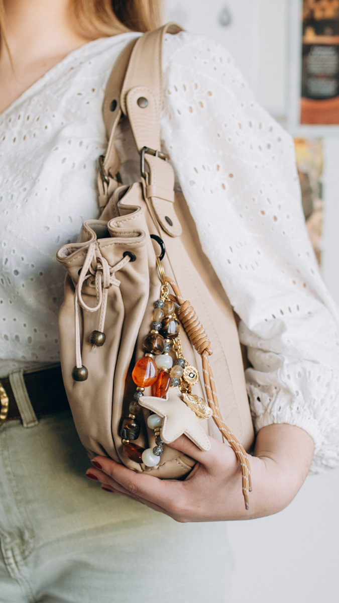 Bijou de sac DIY charms en acier inoxydable et perles en résine