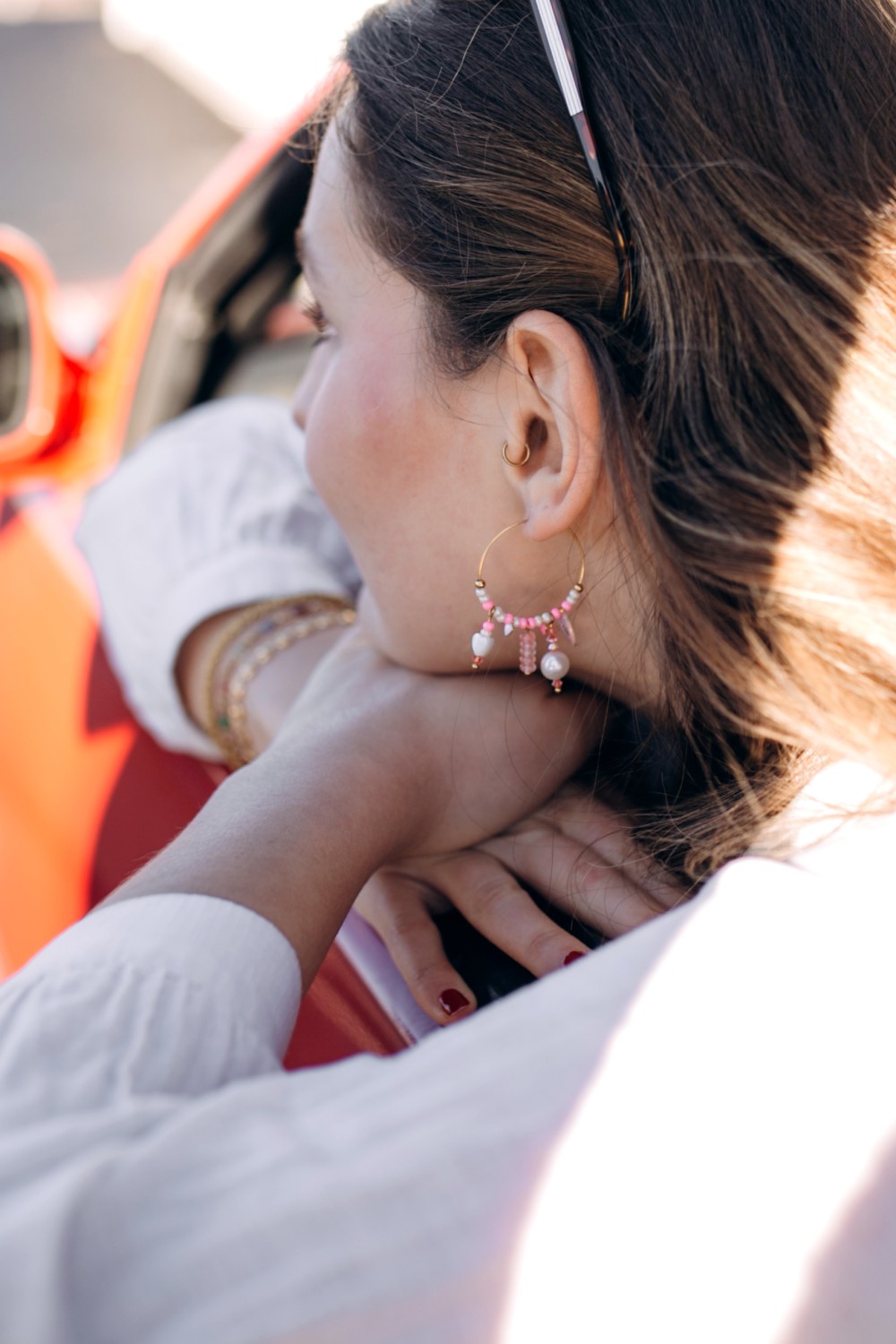 Créoles avec breloques cœurs et perles Preciosa