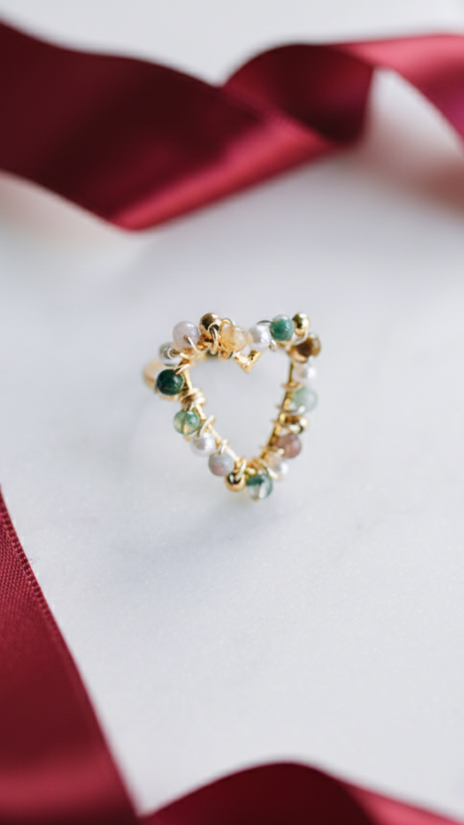DIY Bague cœur et perles en pierre gemme