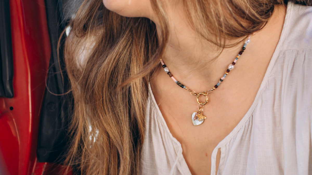 Schéma DIY Collier perles, fermoir et pendentif cœur en acier inoxydable Schéma DIY Collier perles, fermoir et pendentif cœur en acier inoxydable