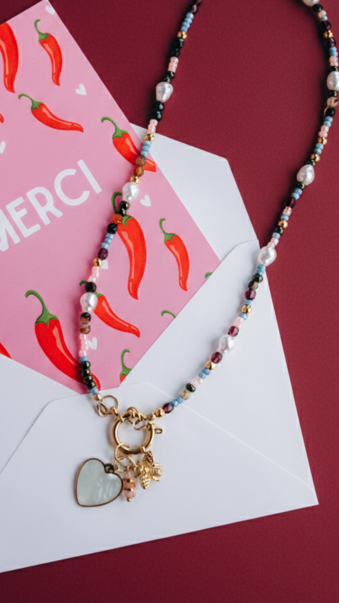 DIY Collier perles, fermoir et pendentif cœur en acier inoxydable