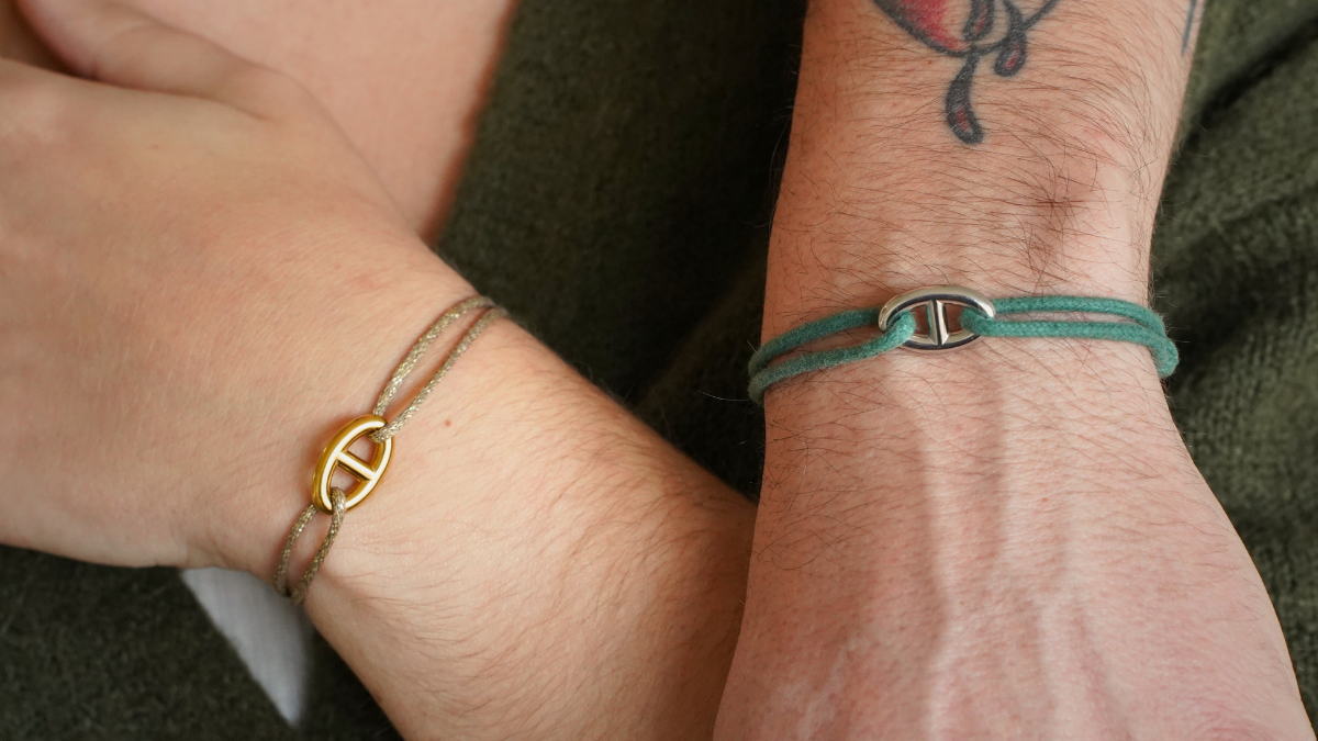 Duo de bracelets cordon et maille marine