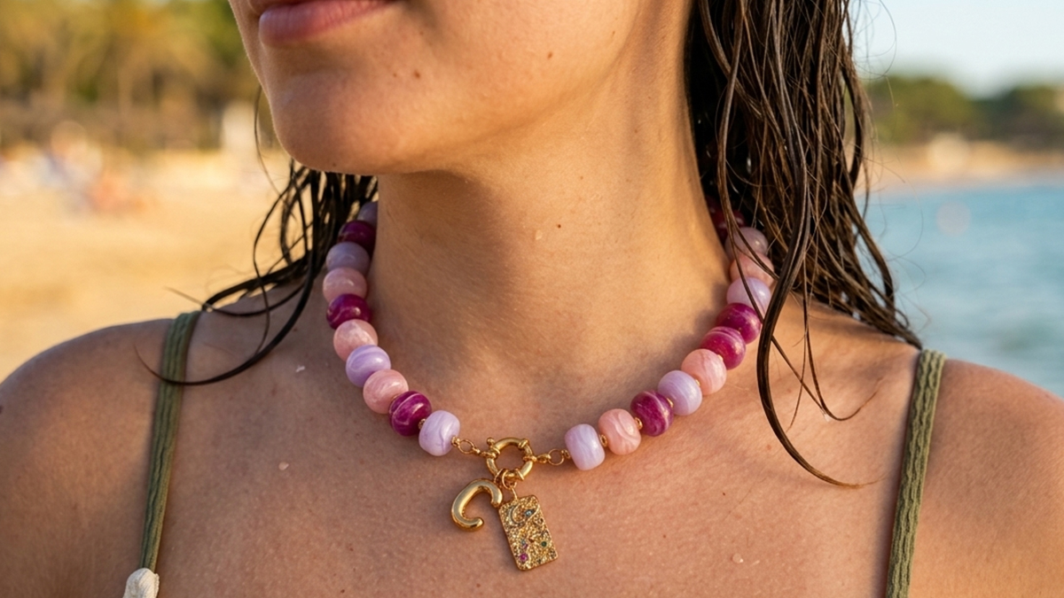 Collier grosses perles en acrylique colorées et pendentif lettre : Etape 5