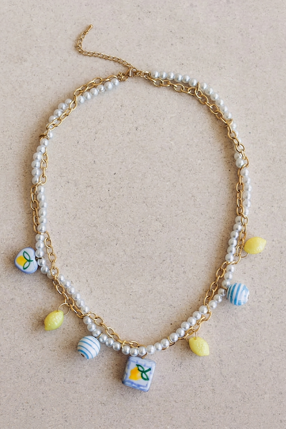 Collier citrons en acier inoxydable, imitations perles nacrées et perles en céramique
