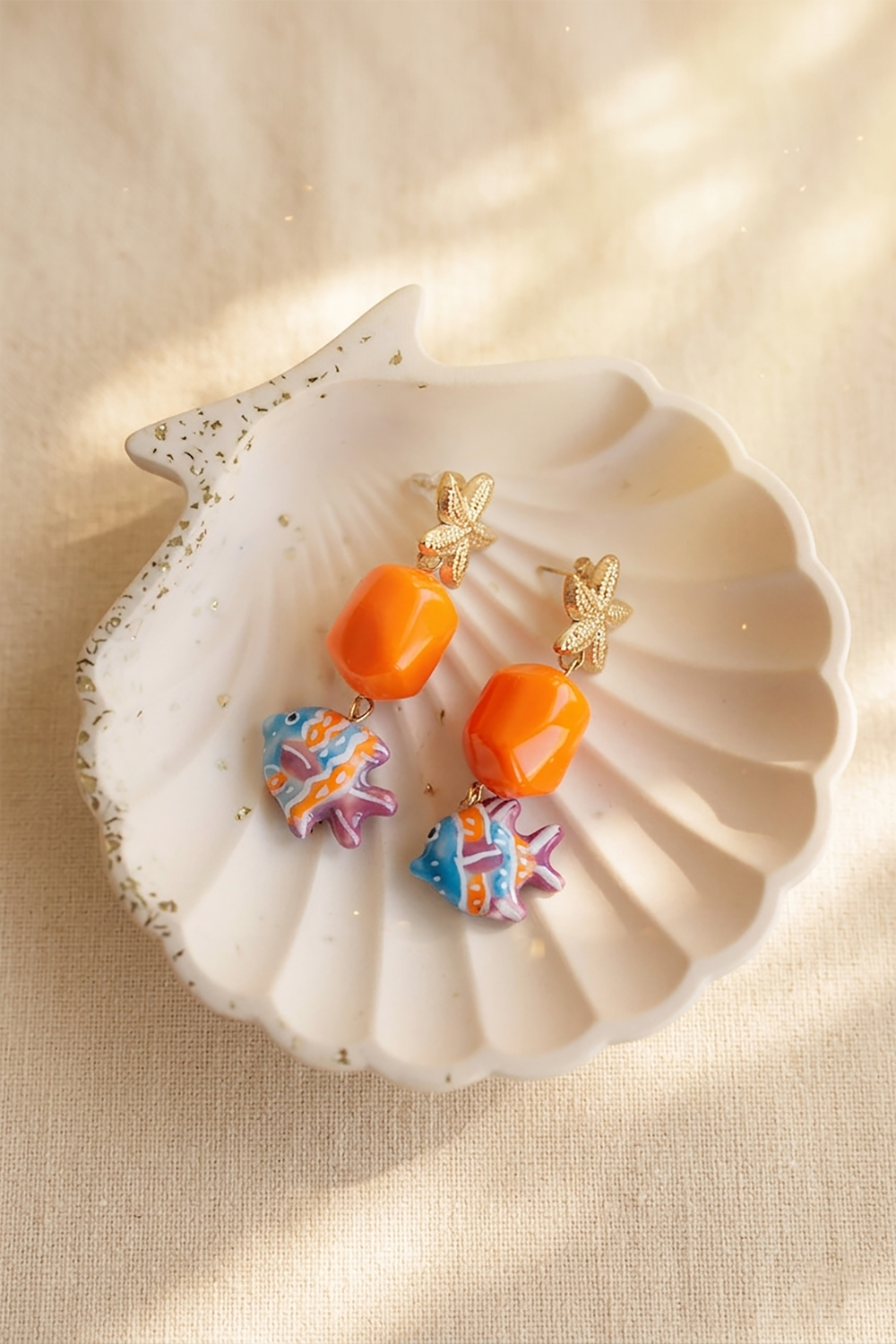 Boucles d'oreilles pendantes étoiles de mer et poissons