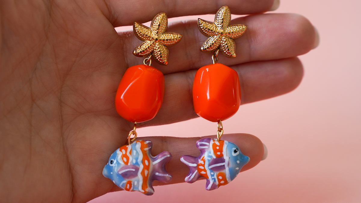 Boucles d'oreilles pendantes étoiles de mer et poissons : Etape 3