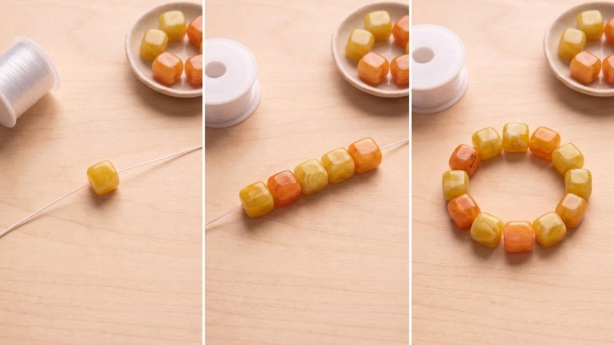 Bracelet élastique été avec perles tubes : Etape 2