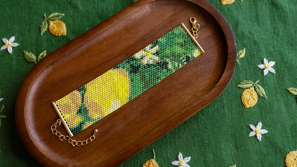 Schéma Manchette Motif Citron en tissage de perles avec Starter Strip Schéma Manchette Motif Citron en tissage de perles avec Starter Strip