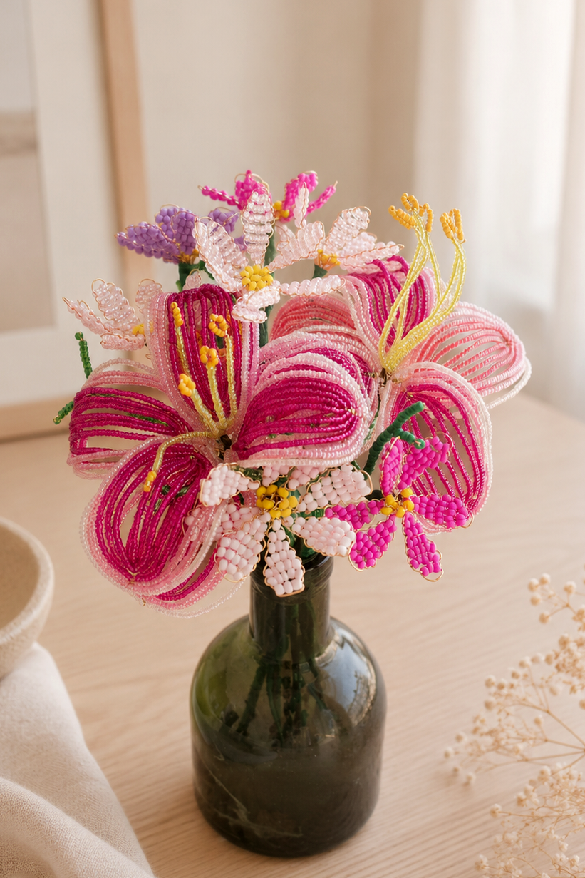 Schéma Bouquet de fleurs en perles de rocailles - Fleur de lys et Marguerite Schéma Bouquet de fleurs en perles de rocailles - Fleur de lys et Marguerite