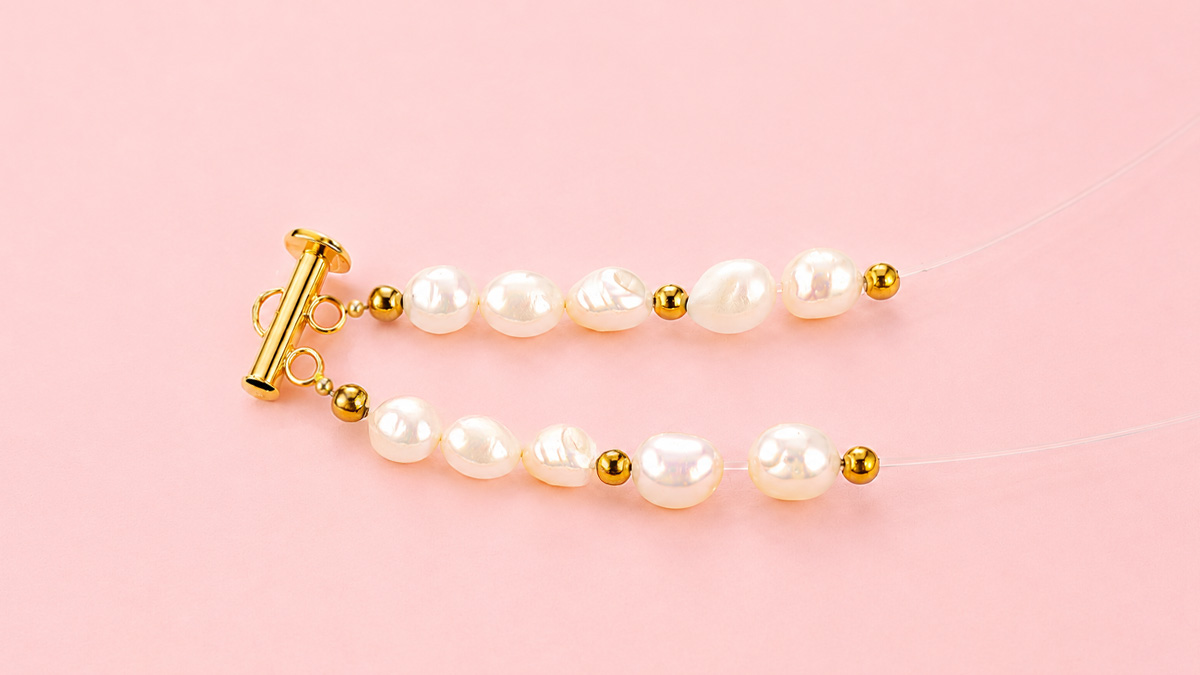 Bracelet double rang en pierres naturelles et perles d'eau douce : Etape 2