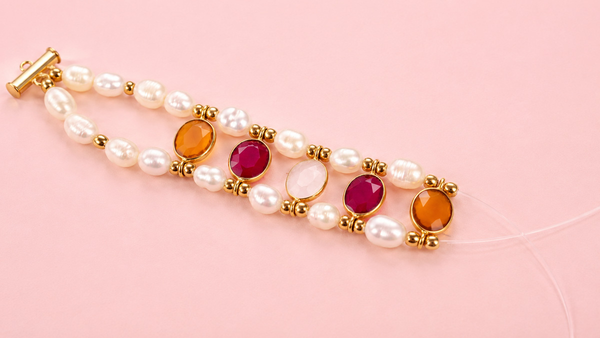 Bracelet double rang en pierres naturelles et perles d'eau douce : Etape 3