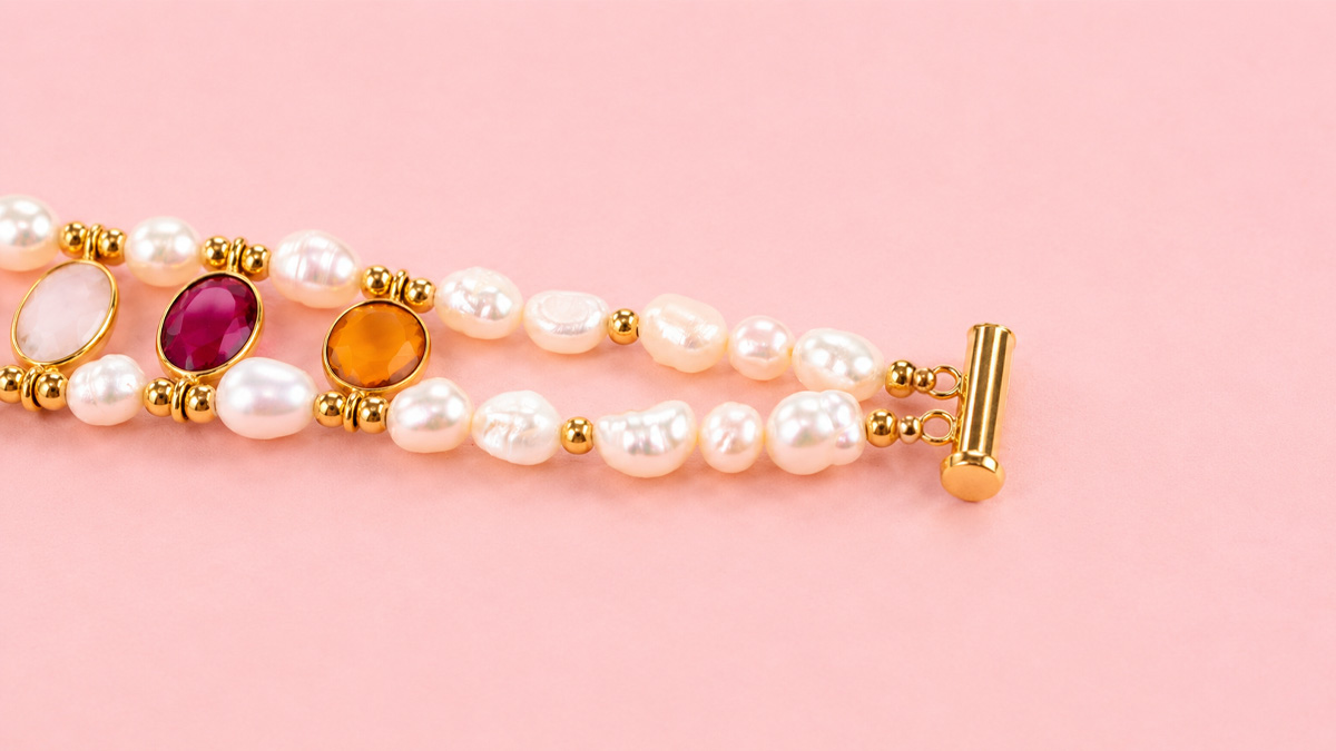 Bracelet double rang en pierres naturelles et perles d'eau douce : Etape 5