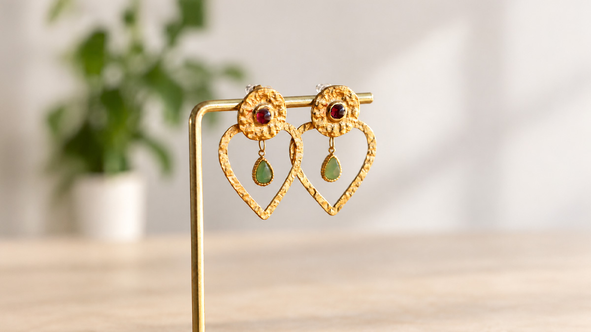 Schéma Boucles d'oreilles coeurs et pendentifs pierres gemmes