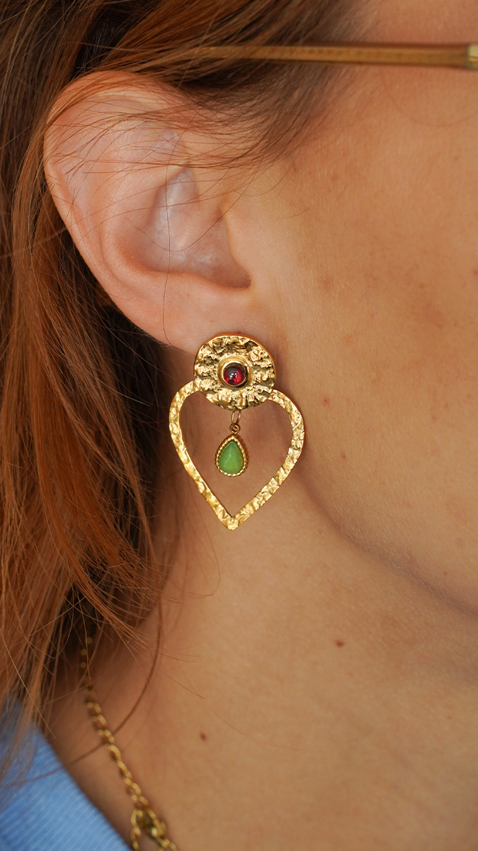 Schéma Boucles d'oreilles coeurs et pendentifs pierres gemmes