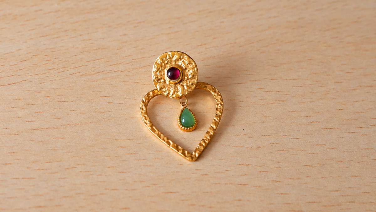 Boucles d'oreilles coeurs et pendentifs pierres gemmes : Etape 3