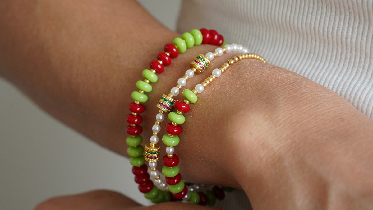 Schéma Trio de bracelets en perles Heishi et rocailles Miyuki dorées
