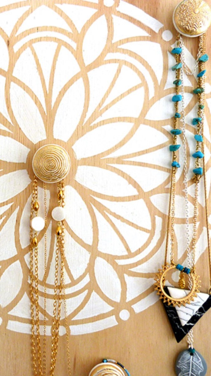 Schéma Porte bijoux poignées en pâte polymère Cernit et pochoir mandala