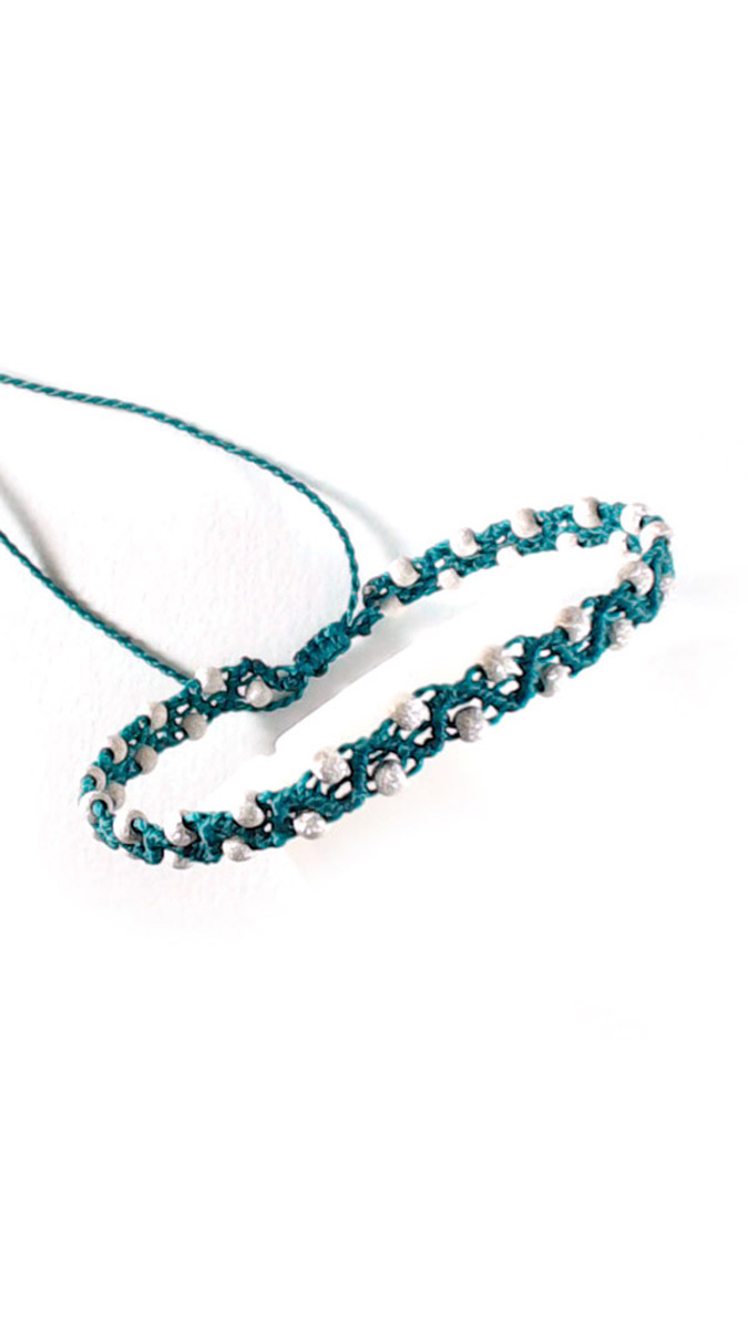 Schéma Bracelet Micro-macramé avec Fil Linhasita et perles diamantées argent 925