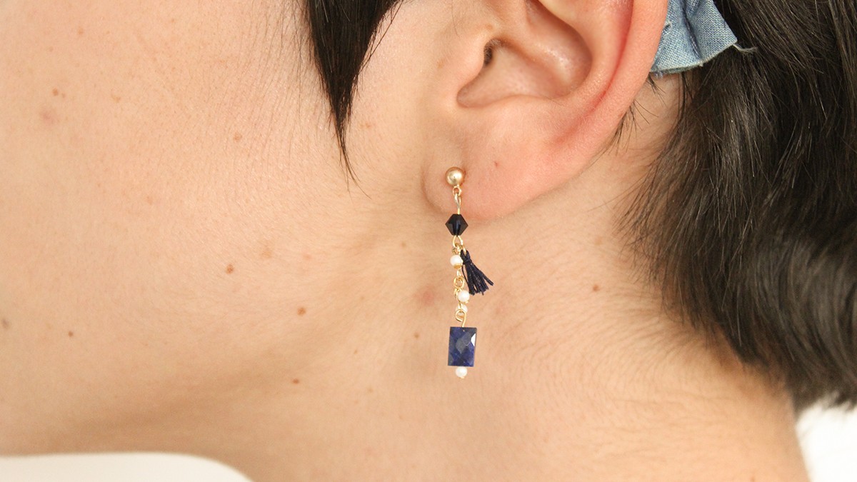 Schéma Boucles d'oreilles pendantes Lapis Lazuli et perles PureCrystal
