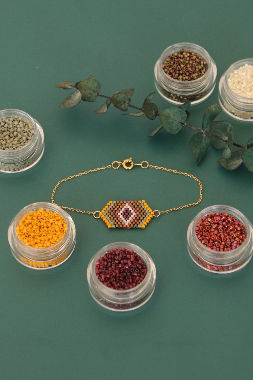 Bracelet Brick Stitch losange doré bordeaux